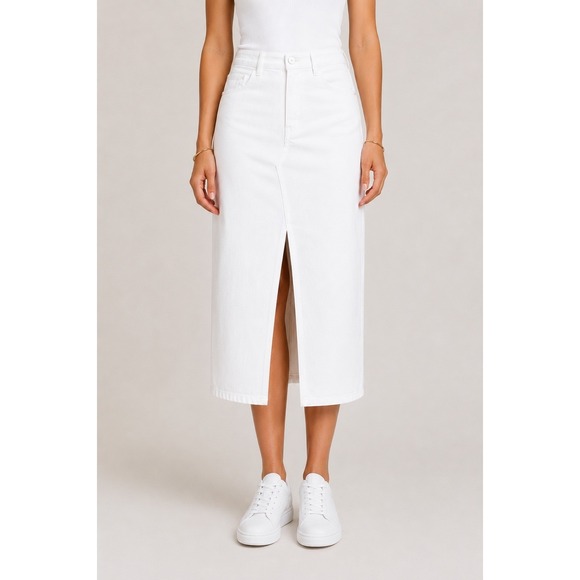 Hudson Jeans Dresses & Skirts - Hudson White Denim Midi Skirt Size 32 NWT High Rise Front Slit Stretch Cotton